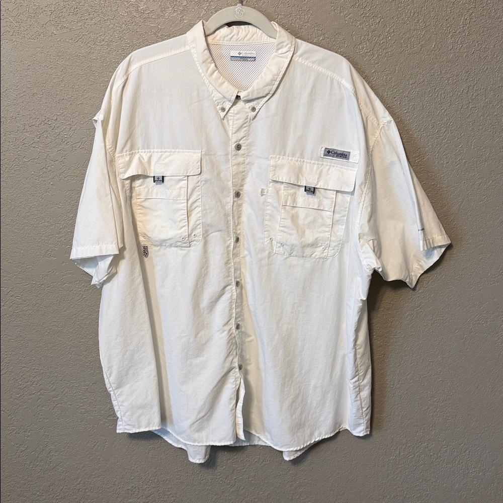 Columbia PFG Fishing Shirt Mens 3XL White Short Sleeve Vented Performance